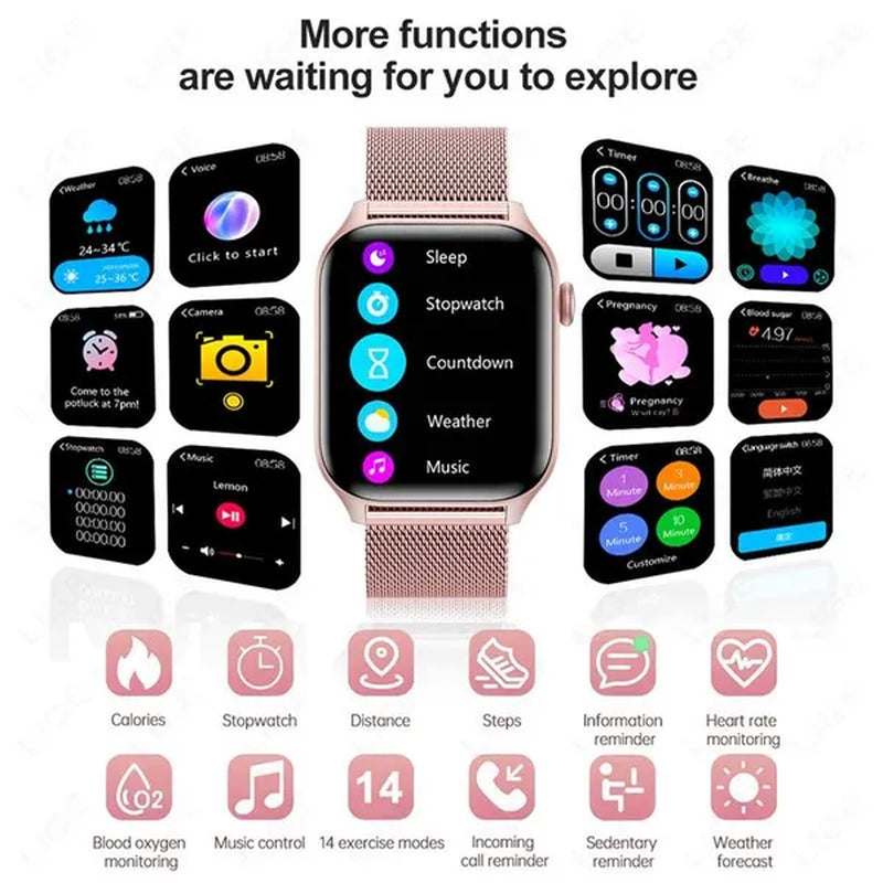 2024 New Women Smart Watch Men 1.85" Full Touch Color Screen Fitness Tracker Call Bluetooth Smart Watch Ladies Smartwatch Reloj Smartwatch