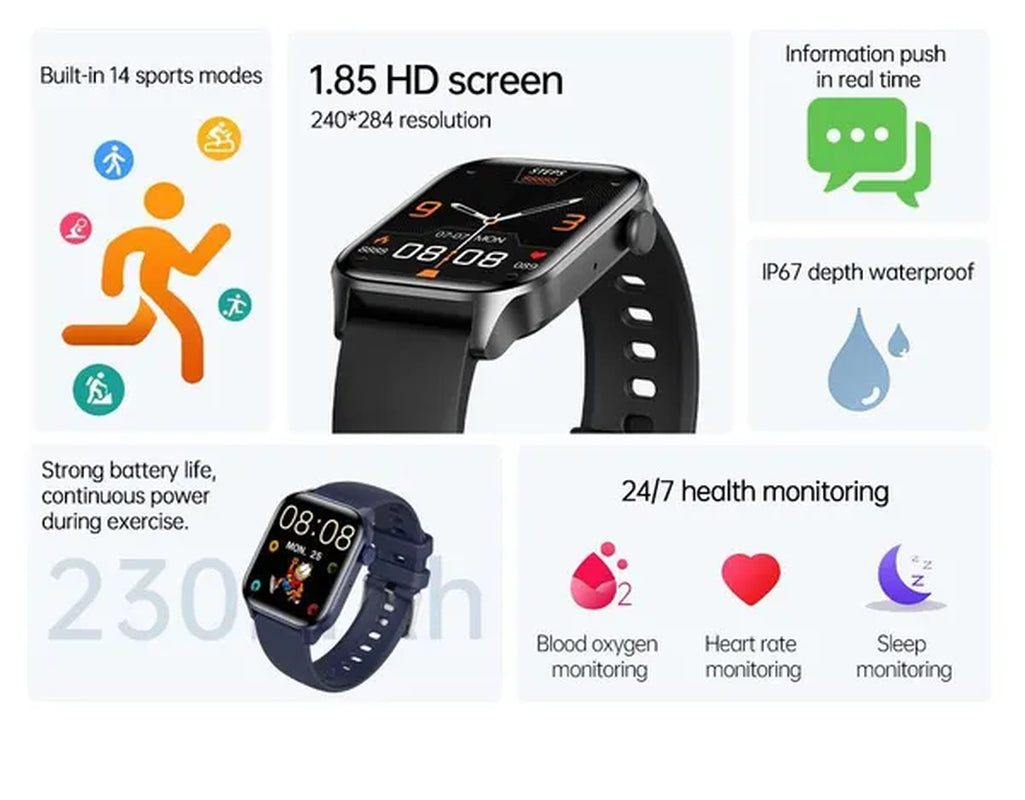 2024 New Women Smart Watch Men 1.85" Full Touch Color Screen Fitness Tracker Call Bluetooth Smart Watch Ladies Smartwatch Reloj Smartwatch